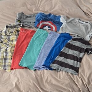 Assorted Boy's T-Shirts and Plaid Shirt And Pocket Tees Size L - Lot Of 9
